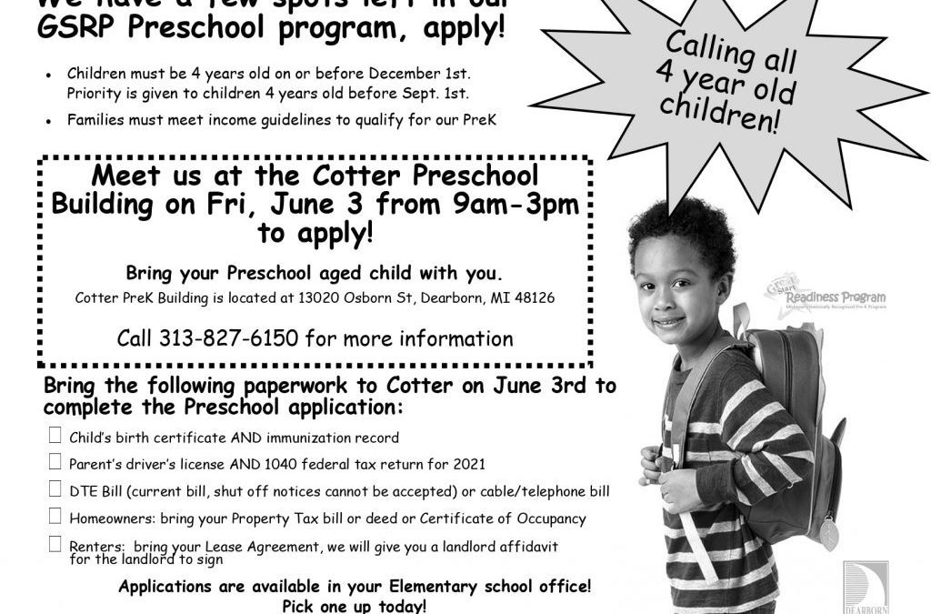 Special enrollment day for free GSRP preschool program set for June 3