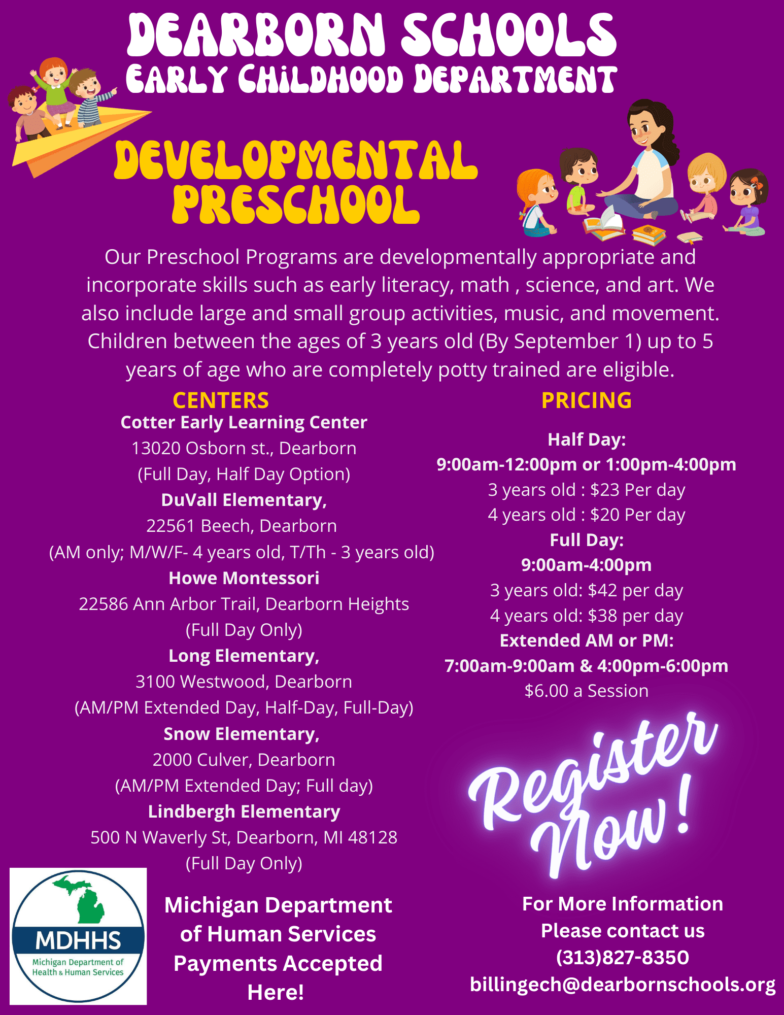 Flier with details about Developmental Preschool