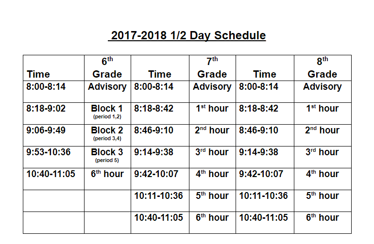 Half Day Friday, 1/26 and Monday 1/29