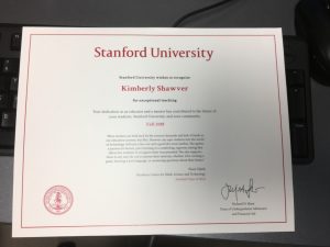 Congratulations to Mrs. Shawver who was recognized by Stanford University