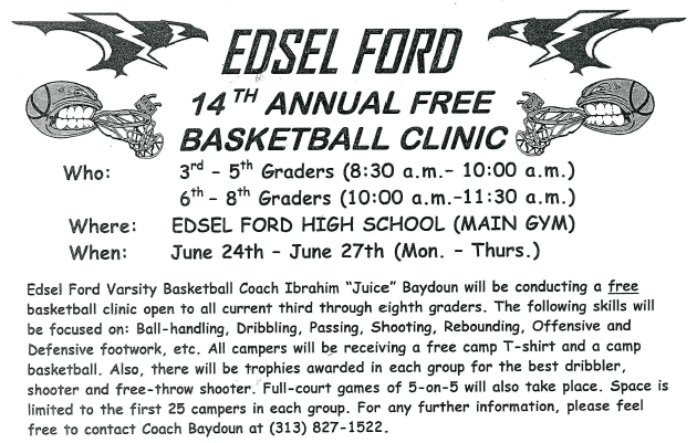 Flyer for EFHS Free Basketball Clinic