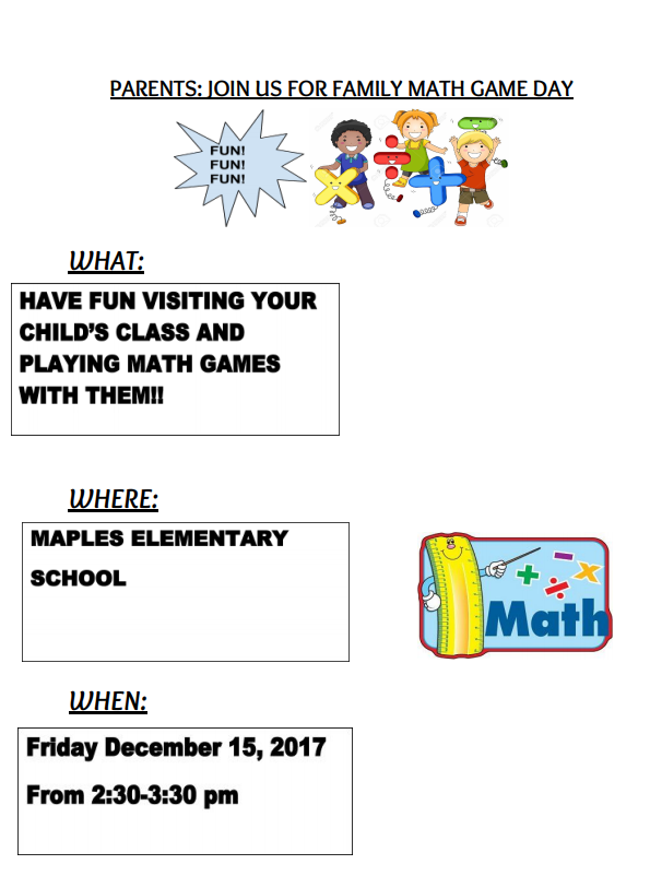 Family Math Game Day- Friday December 15
