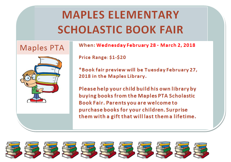 Maples Elementary Scholastic Book Fair- February 28- March 2, 2018