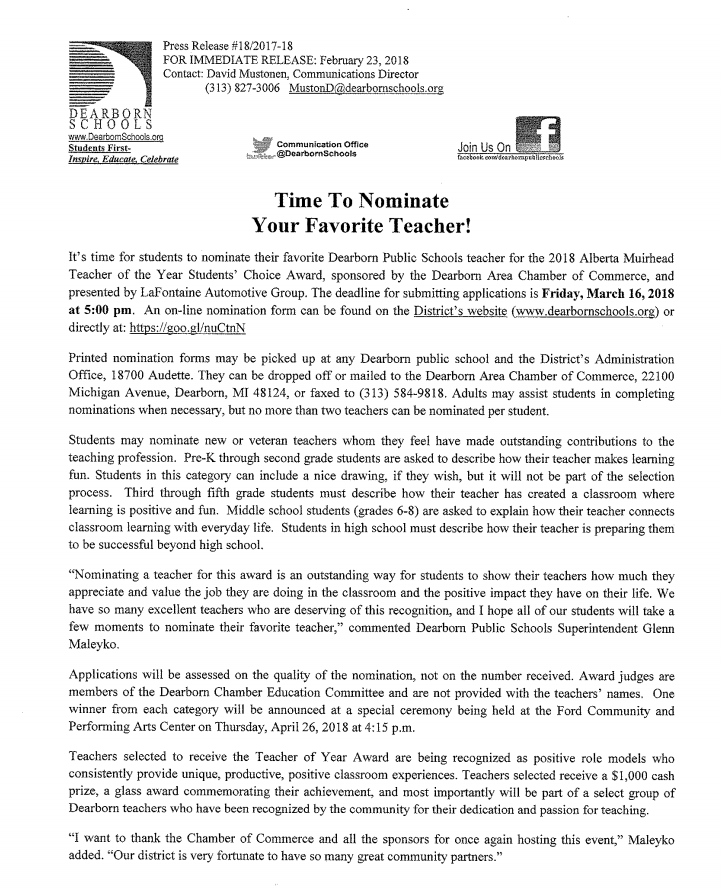 Time to Nominate Your Favorite Teacher!!