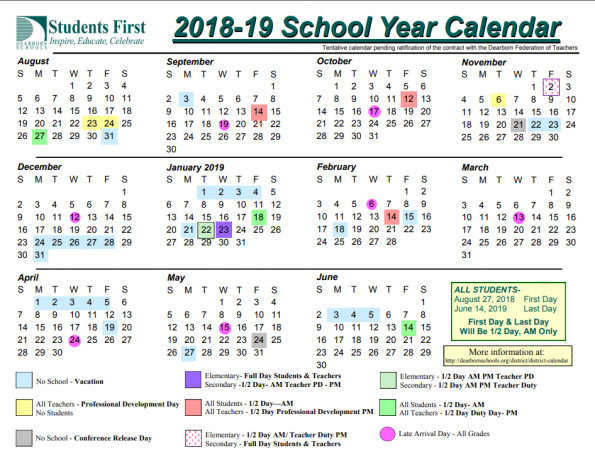2018-19 School Year Calendar