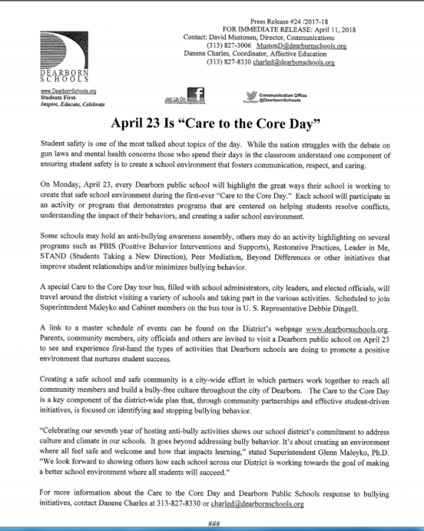 Care to the Core Day- April 23, 2018