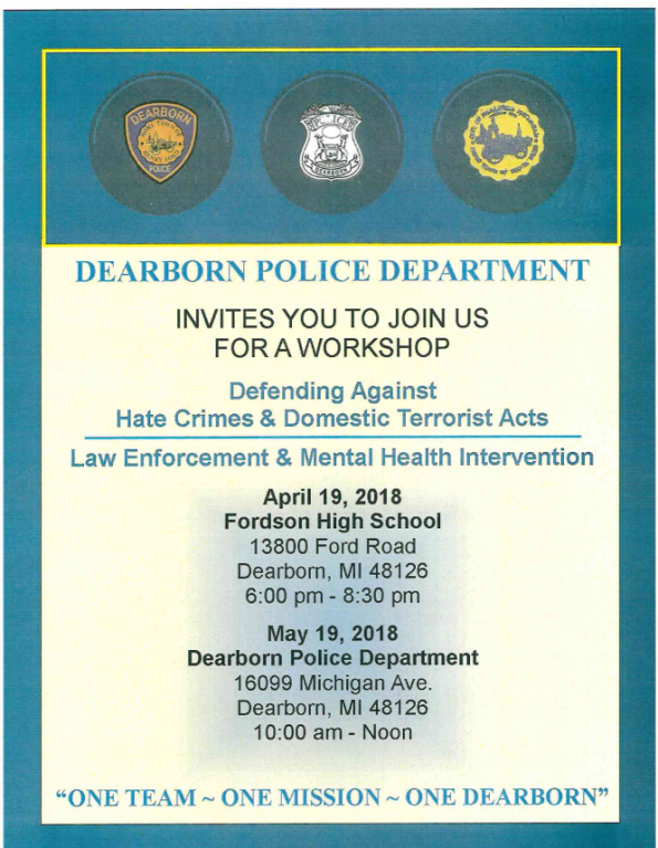 Upcoming Dearborn Police Workshops For Citizens- April 19, 2018