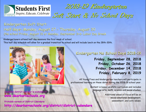 2018-2019 Kindergarten soft start & no school days