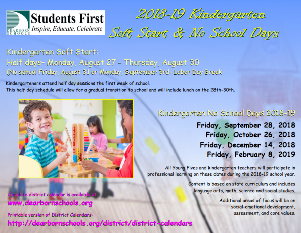 2018-19 Kindergarten Soft Start & No School Days