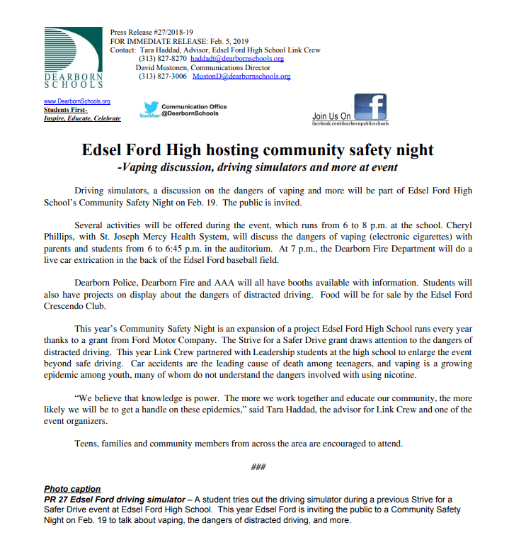 Edsel Ford High hosting community safety night
