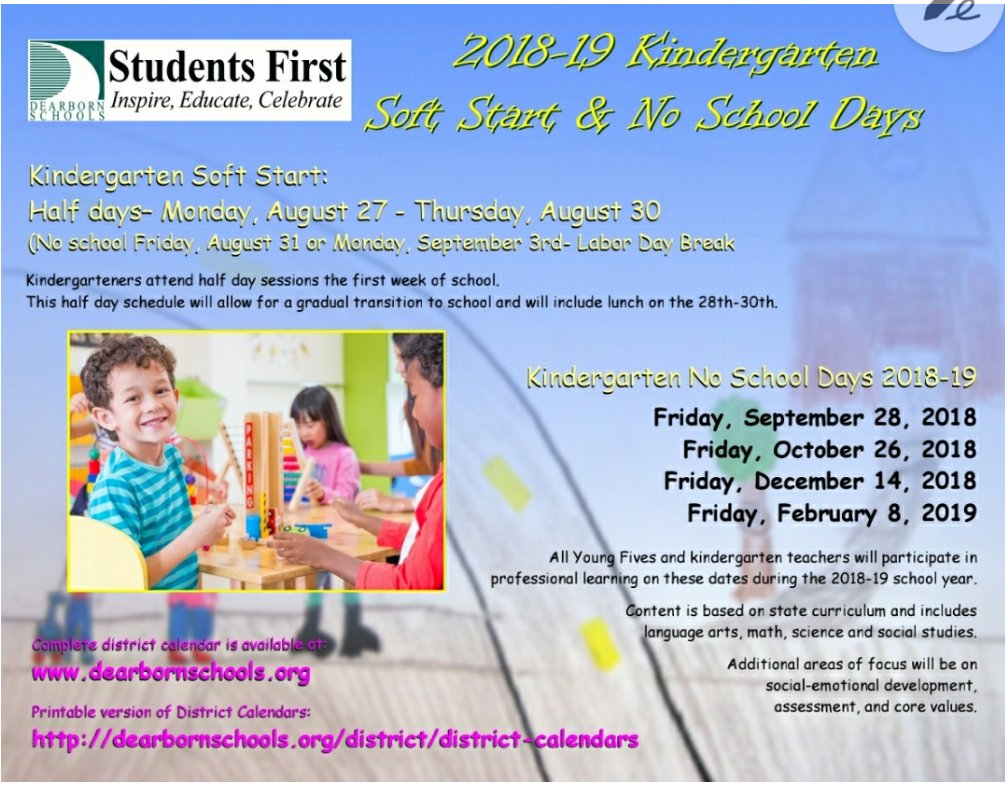2018-19 Kindergarten Soft Start and No School Days