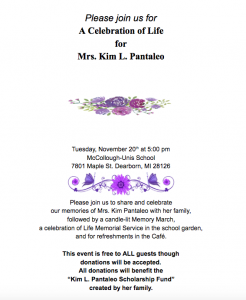 Join us for a Celebration of Life for Mrs. Pantaleo