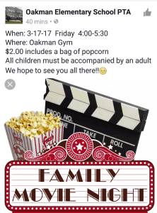 Movie Night 3/17 from 4 to 6 pm