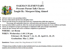 Parent Talk Classes Here at Oakman
