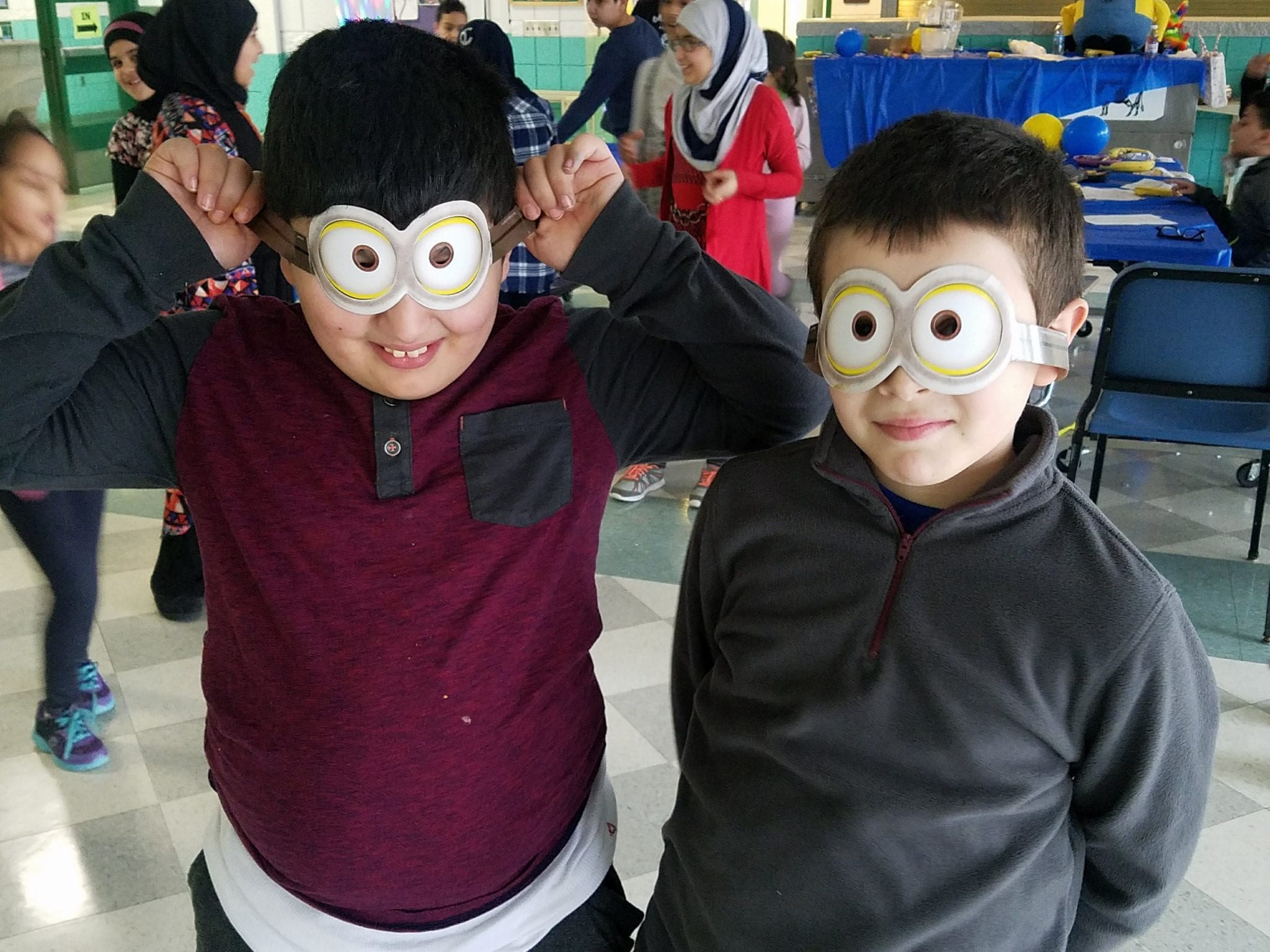 Students wearing Minion glasses