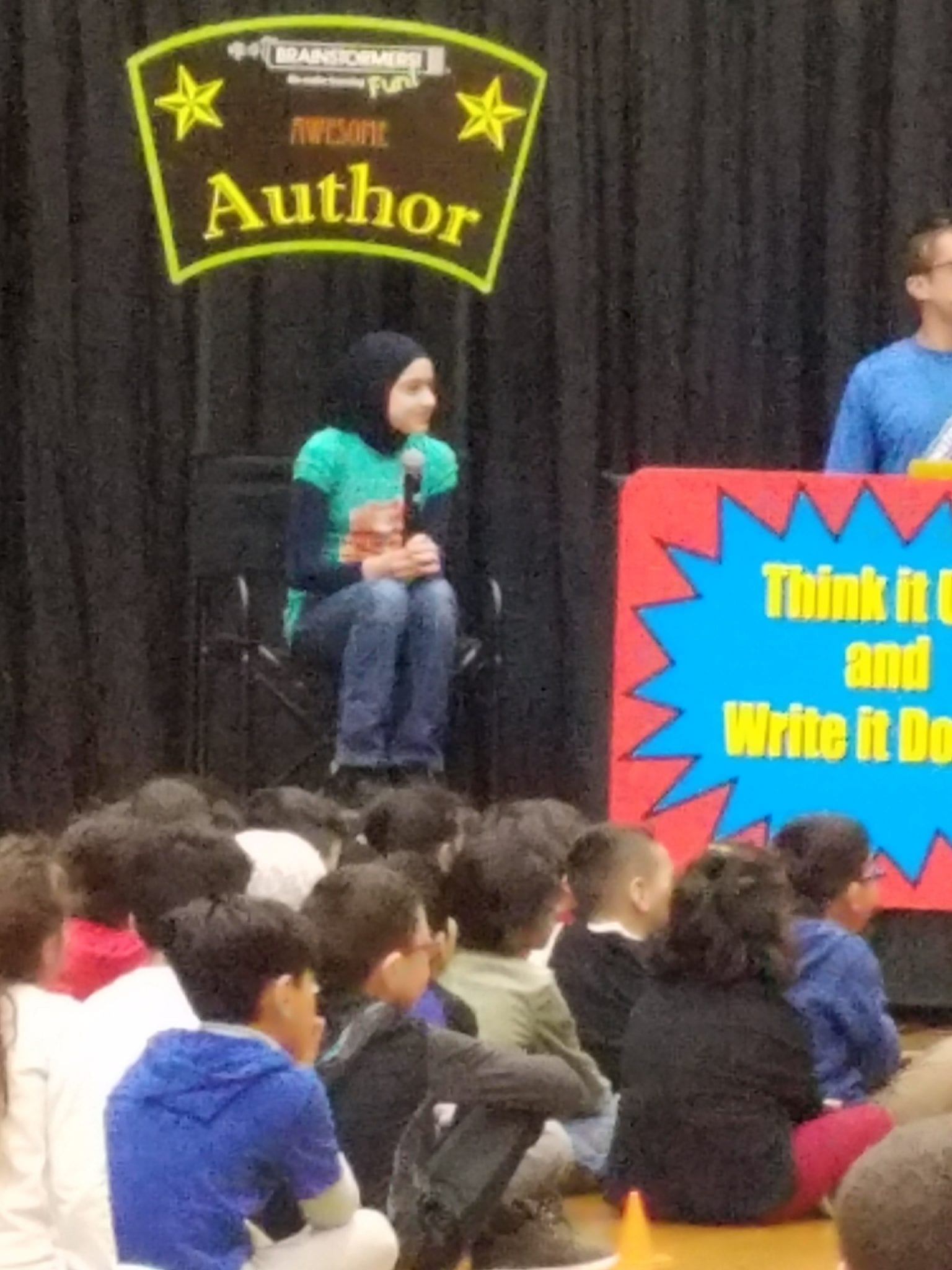 5th grade Zaynab Jomaa in the author chair as her story was chosen 