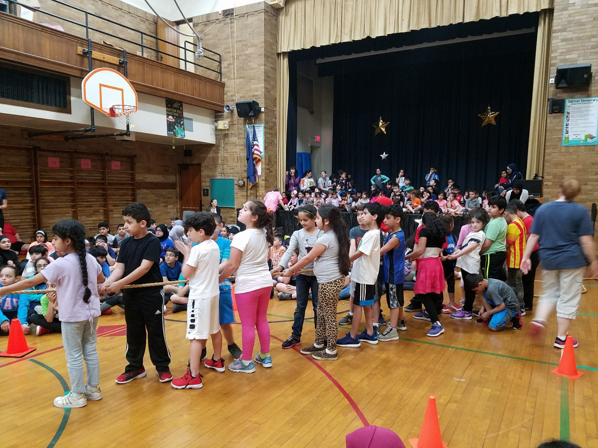 2nd graders getting ready for Tug of War