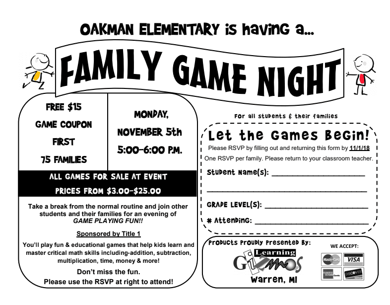 Join us for Oakman’s Family Game Night