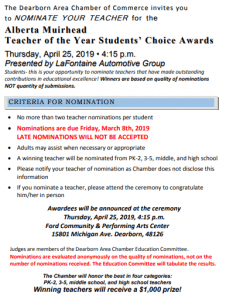Nominate Your Teacher for TEACHER OF THE YEAR CONTEST