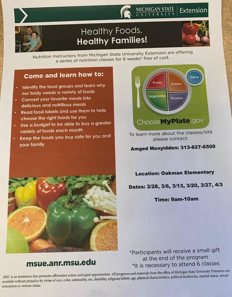 Parent Healthy Food, Healthy Families Class This Friday at Oakman