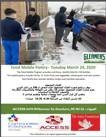 Gleaners Mobile Food Pantry Tuesday March 24, 2020