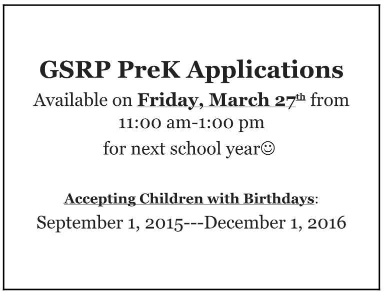 GSRP Preschool Applications Available Soon