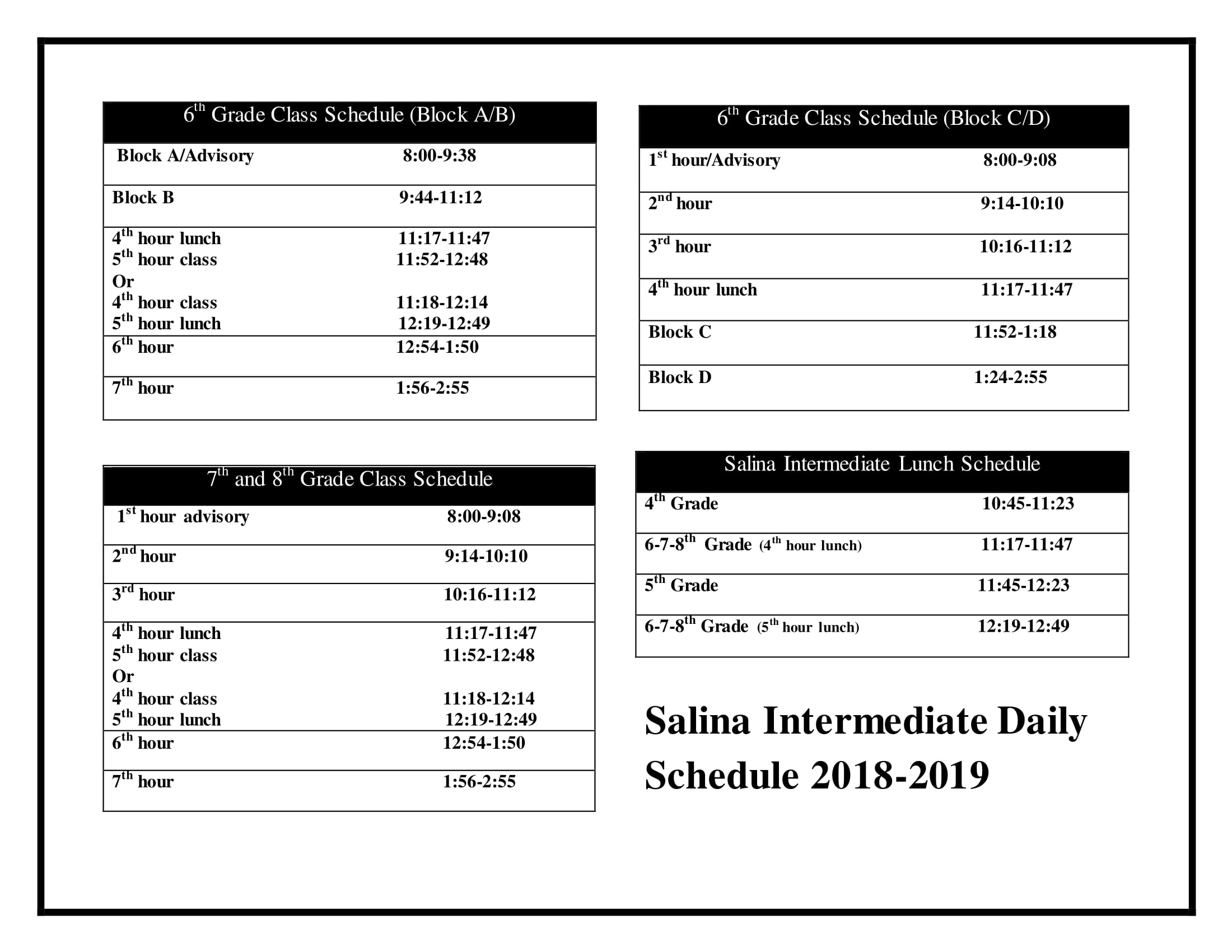 Salina Intermediate Daily Schedule