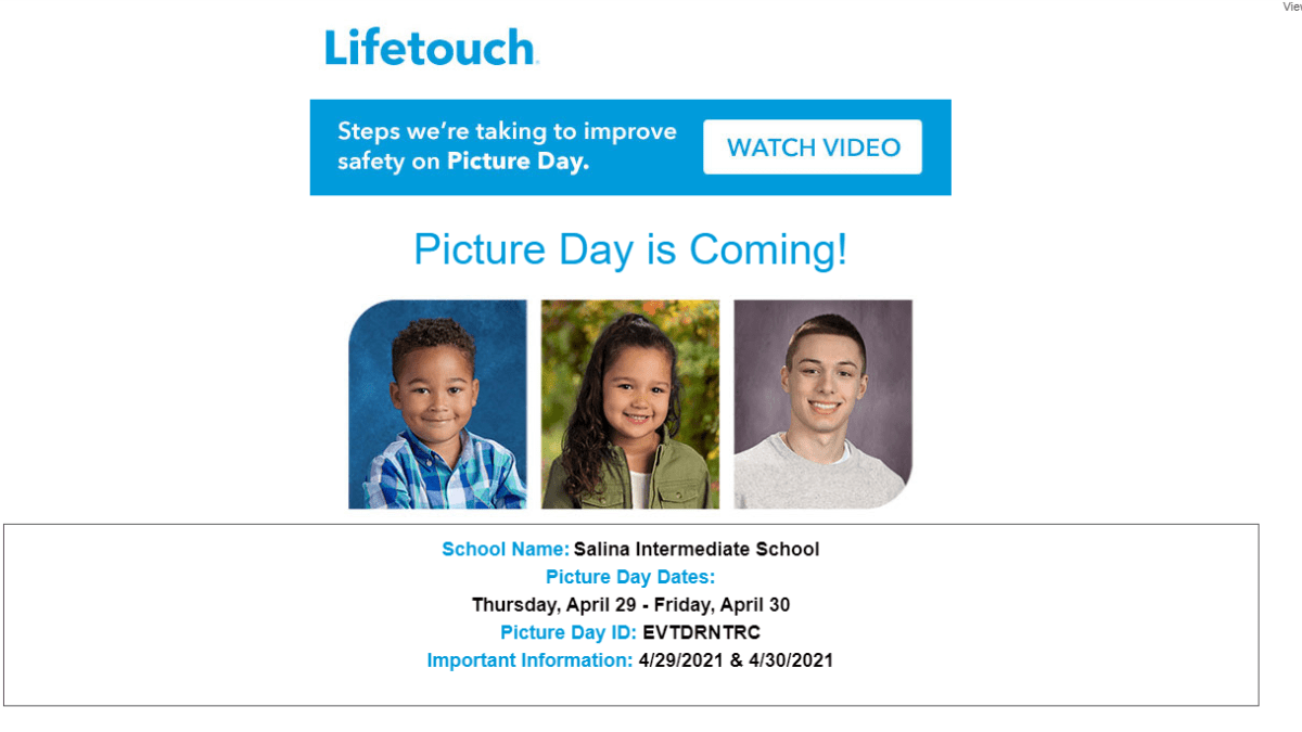 Picture Day is Thursday, April 29th and Friday, April 30th.