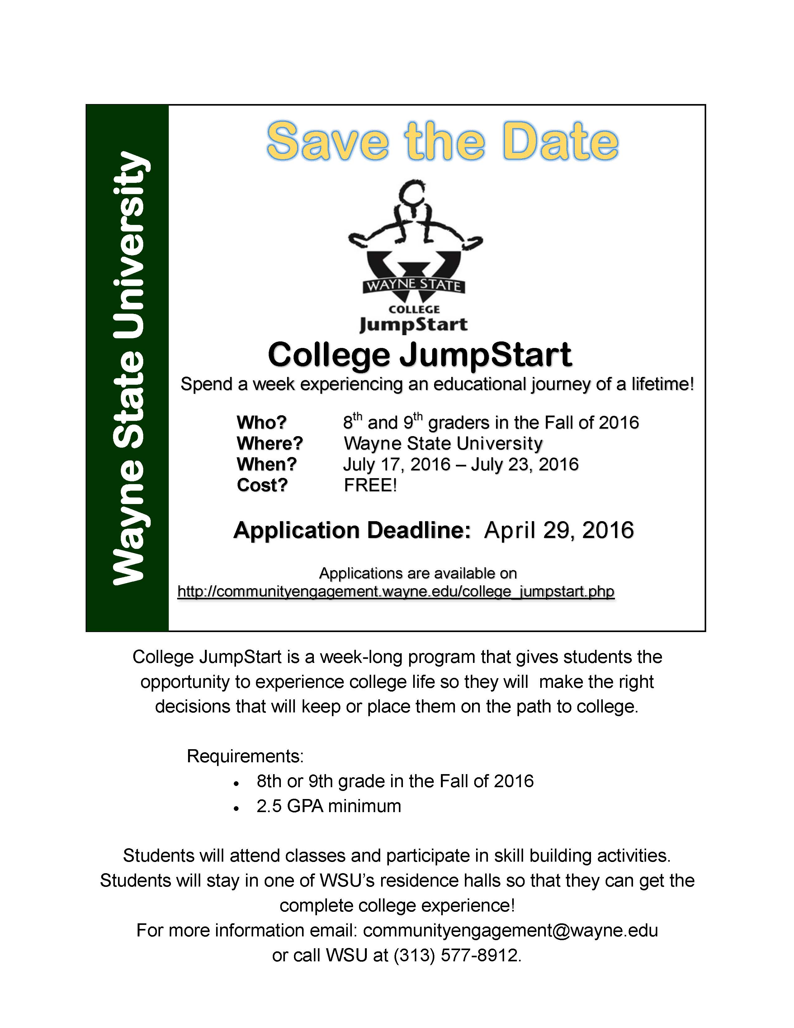 Wayne State University Summer College JumpStart Program