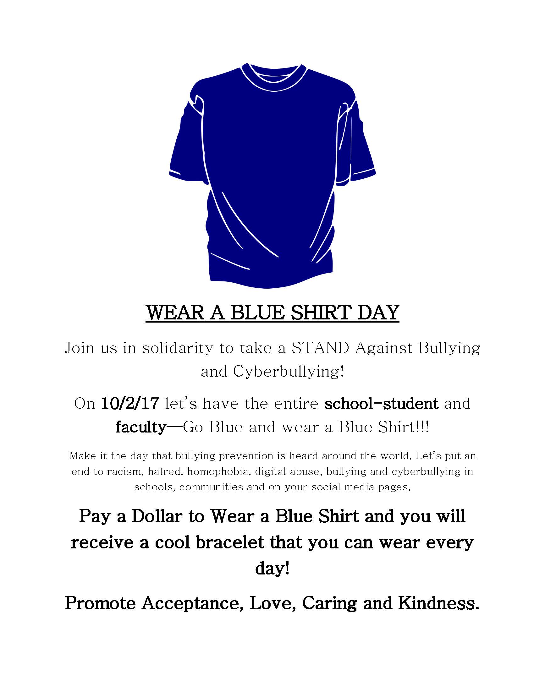 WEAR A BLUE SHIRT DAY:  STAND Against Cyber/Bullying!