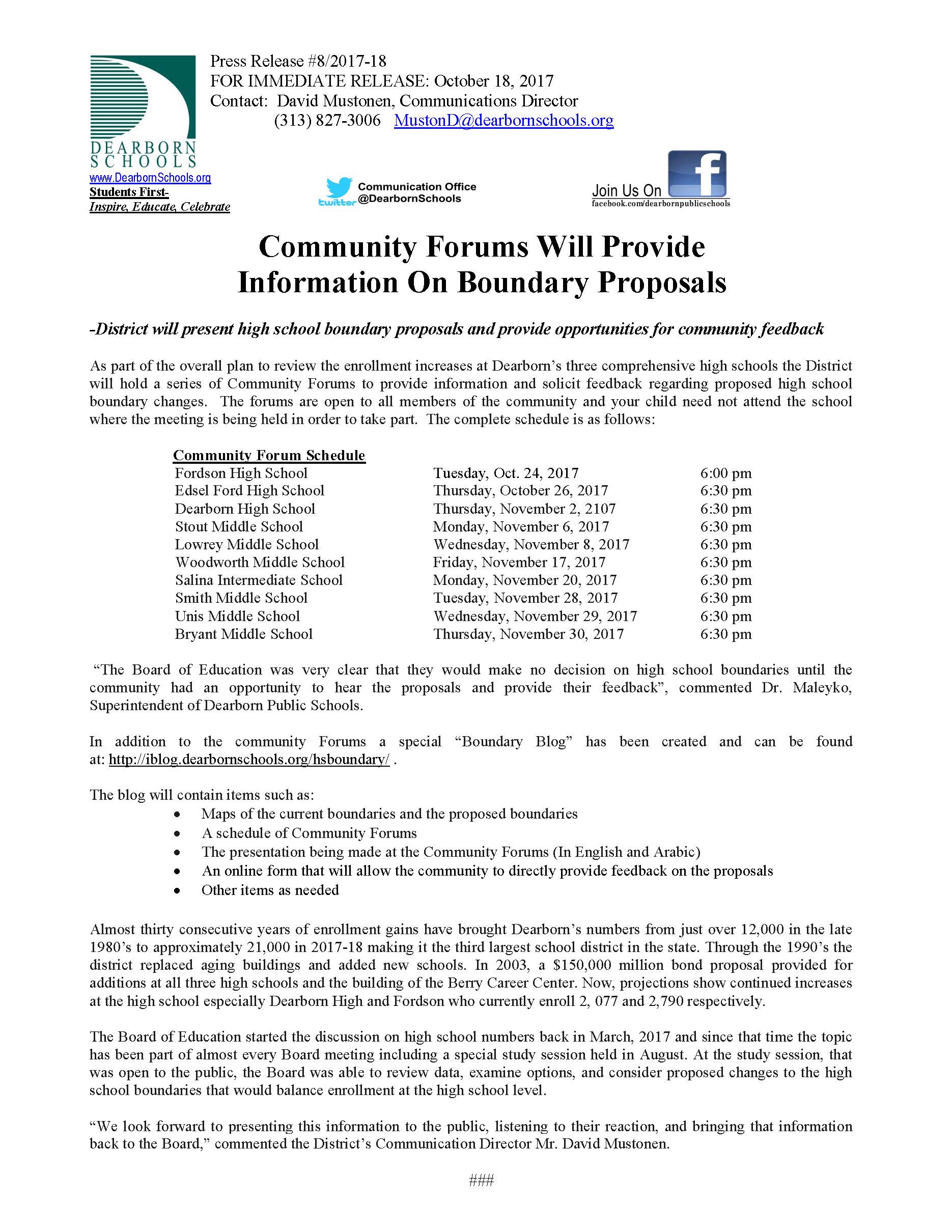 Press Release 08 – Community Forums Will Provide Information On Boundary Proposals