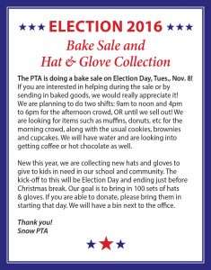 PTA Bake Sale and Hat & Glove Collection