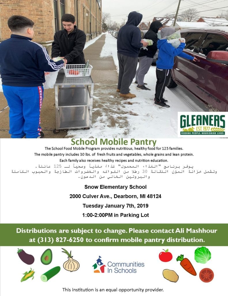 Mobile Food Pantry Tuesday January 7th, 1-2 p.m. in Snow Parking Lot
