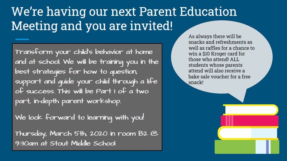 You are invited to Stout MS Parent Education Meeting TH March 5 at 9:30 AM