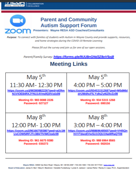 ASD Parent Support Zoom Meeting