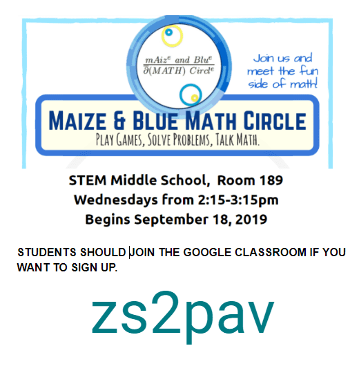 Math Circles Club Begins Next Wednesday