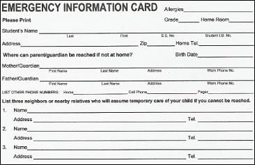 Parents please update your kids’ Emergency Cards