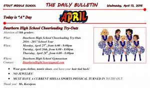 Wednesday, April 13, 2016 Stout Daily Bulletin