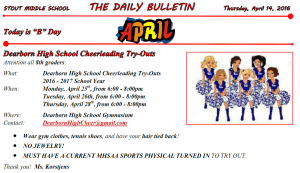 Thursday, April 14, 2016 Stout Daily Bulletin