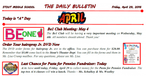 Friday, April 29, 2016 Stout Daily Bulletin