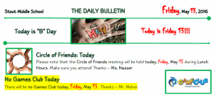 Friday, 13, 2016 Stout Daily Bulletin