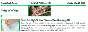 Monday, May 16, 2016 Stout Daily Bulletin