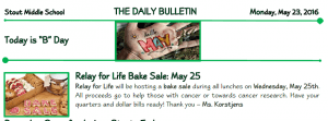 Monday, May 23, 2016 Stout Daily Bulletin