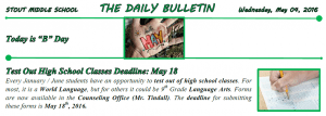 Wednesday, May 4, 2016 Stout Daily Bulletin