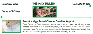 Tuesday, May 17, 2016 Stout Daily Bulletin