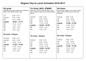 Regular Day Schedule 2016-2017