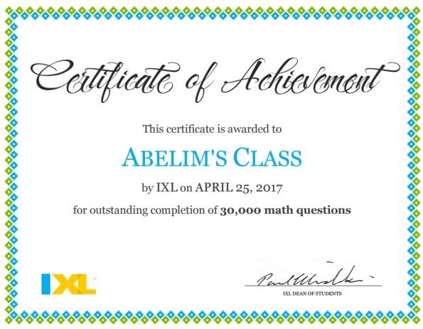 Mrs. Abeli Class Completes 30,000 Math Question