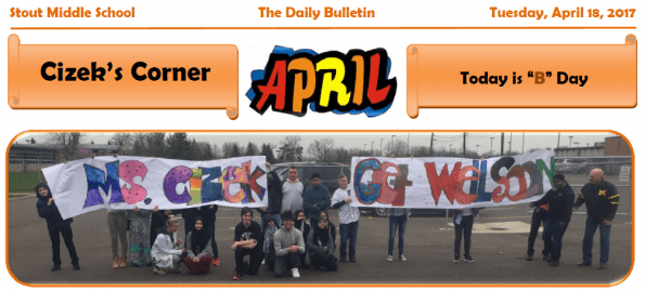 Tuesday, April 18, 2017 Stout Daily Bulletin