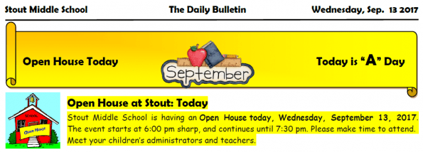 Wednesday, Sept. 13, 2017 Stout Daily Bulletin