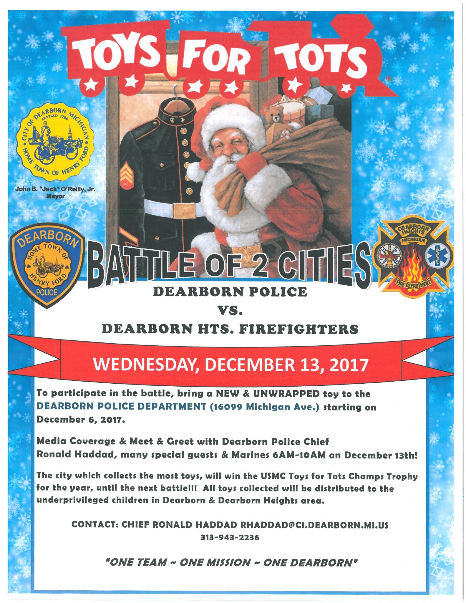 Dearborn Polic Needs you help in Toys for tots Battle